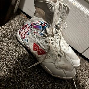 Stylish White and Red Women's High-Top Sneakers